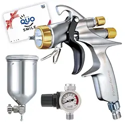 セール中! 明治機械製作所 自動車補修専用スプレーガン ファイナーフォース FINER FORCE +カップ4GF-U +レギュレターMAR 3点セット QUOカード1000円分付き の商品画像です